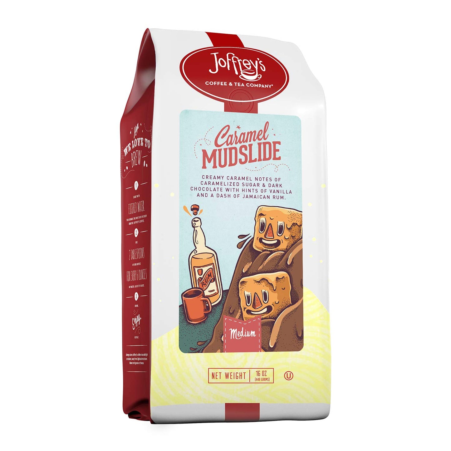 Joffreys Coffee Caramel Mudslide Artisan Medium Roast Coffee Beans 16 oz Ground Gluten-Free No Sugar