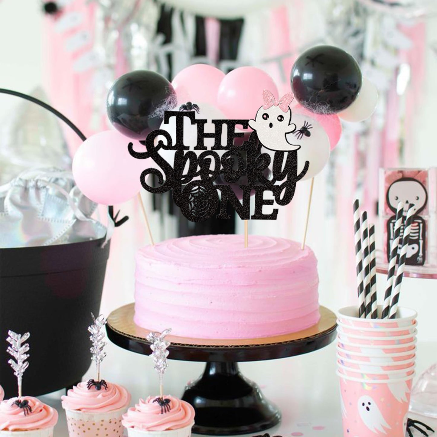1 Pcs The Spooky One Cake Topper Glitter Baby Ghost Halloween 1St Birthday Cake Pick Baby Shower Cake Decoration For Halloween O
