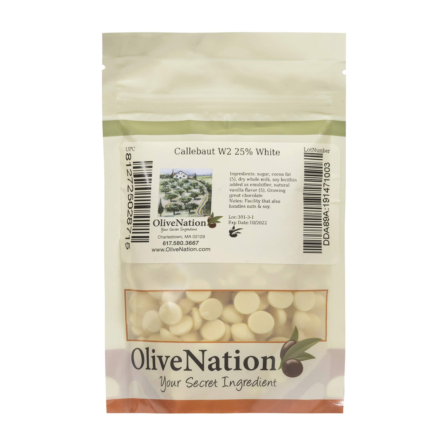 OLIVENATION Callebaut White Chocolate Callets 25% Cocoa 1 lb Pack