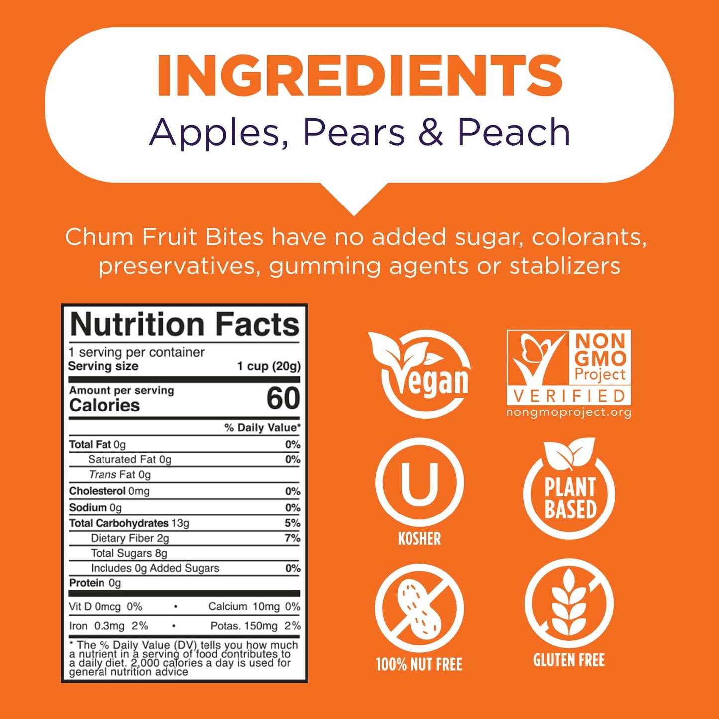 Chum Fruit Bites 100% Real Fruit Snacks | Peach, 40 Pack | Non-Gmo, No Added Sugar Or Preservatives | Top 12 Allergen And School