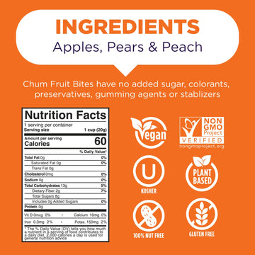 Chum Fruit Bites 100% Real Fruit Snacks | Peach, 40 Pack | Non-Gmo, No Added Sugar Or Preservatives | Top 12 Allergen And School