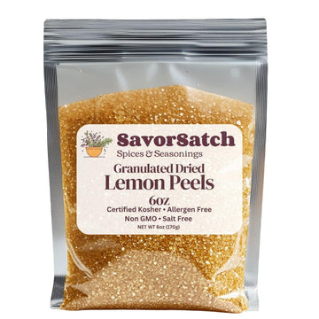 SavorSatch Lemon Peel Granules, Certified Kosher, GMO-Free, 6oz Resealable Pouch