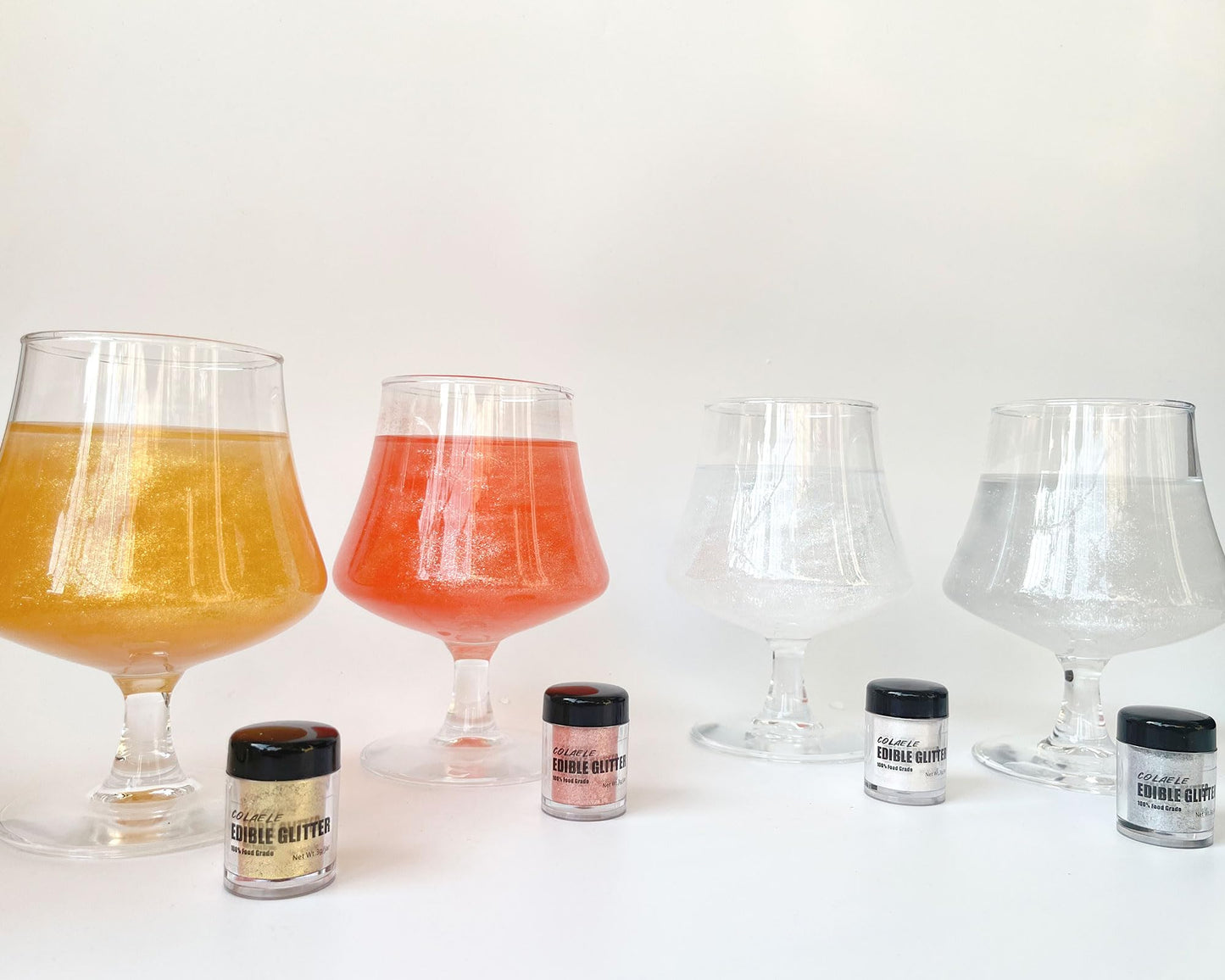 Colaele Edible Glitter for Drinks & Cakes - 4 Colors Shimmering Luster Dust, 3g, Food Grade Metallic Coloring