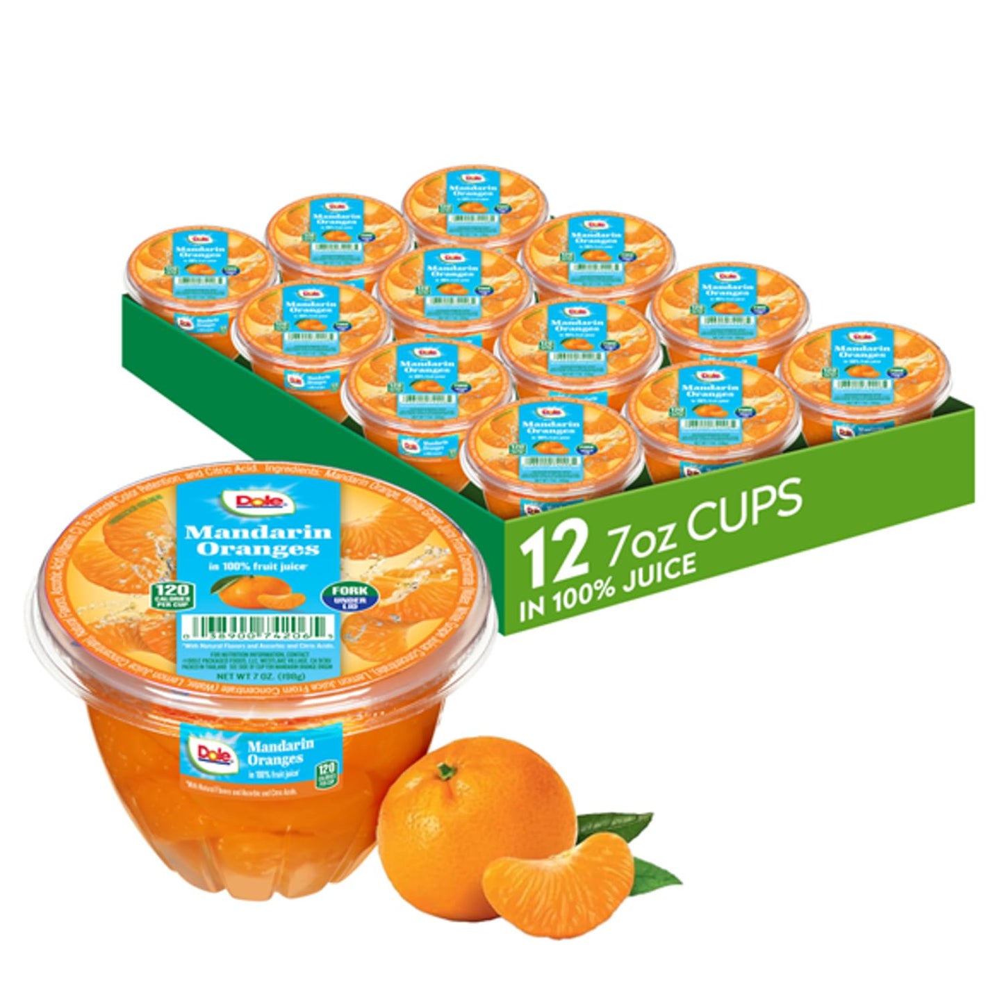 Dole Fruit Bowls Mandarin Oranges In 100% Juice Snacks, 7Oz 12 Total Cups, Gluten & Dairy Free, Bulk Lunch Snacks For Kids & Adults