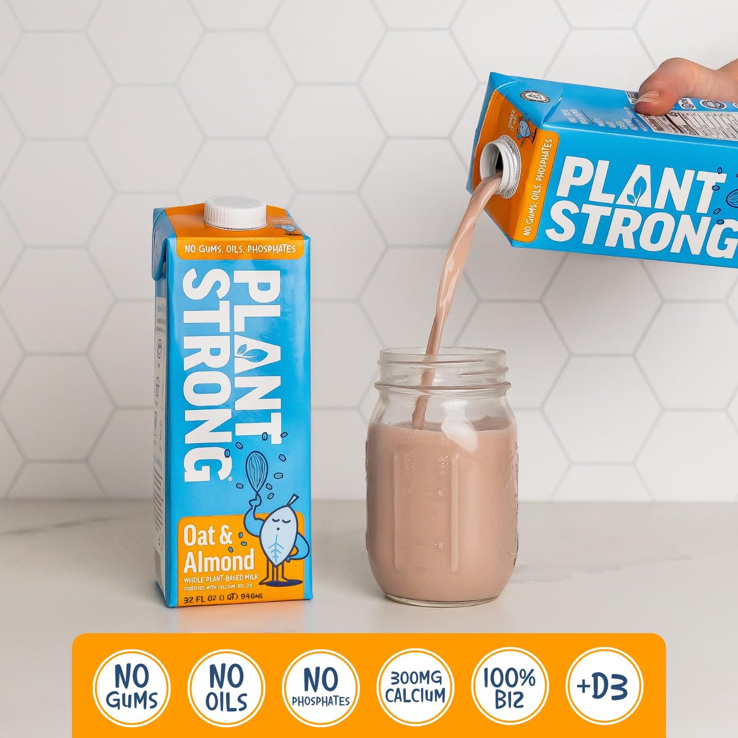 PLANTSTRONG Oat & Almond Milk 32oz (6 Pack) - NON-GMO - Plant Based, Vegan - Gluten Free Dairy Free - Shelf Stable - Lactose Fre