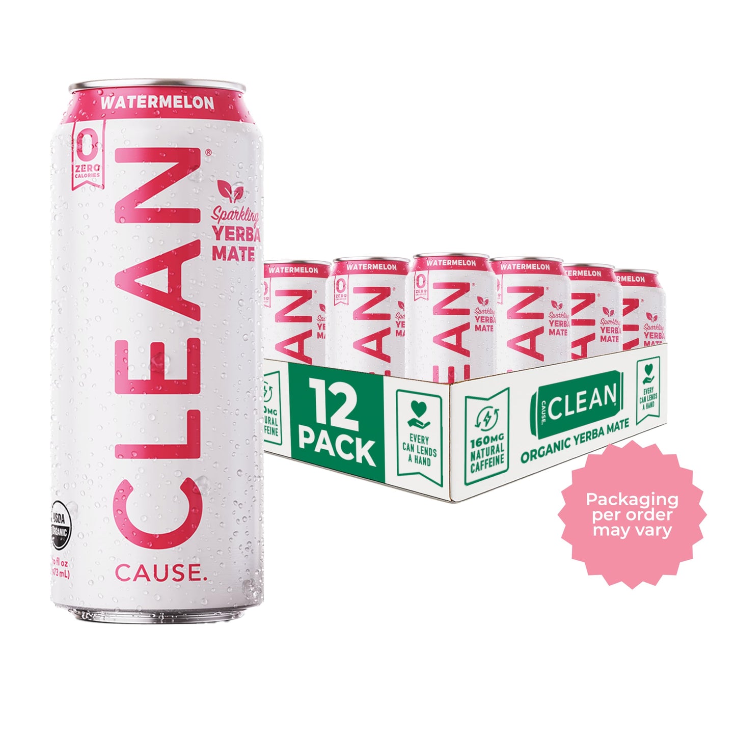 CLEAN CAUSE Sparkling Yerba Mate Tea, Zero Sugar, USDA Organic, 16oz Cans, 12-Pack, Red