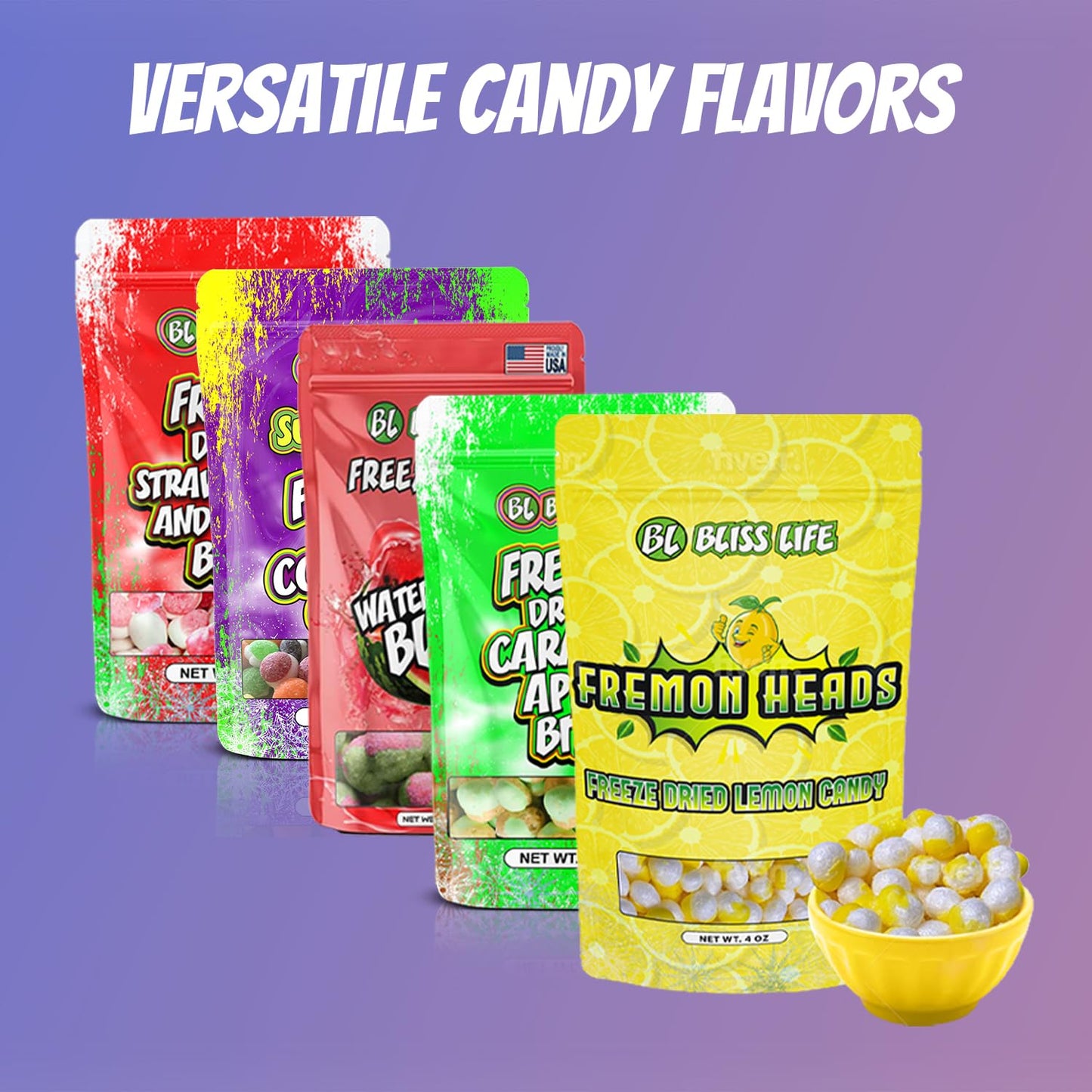 Bliss Life Freeze Dried Colorful Candy, Sour Crunchy Sweet, For Parties, Classroom, Office, Goodie Bags, Snack For Kids Variety