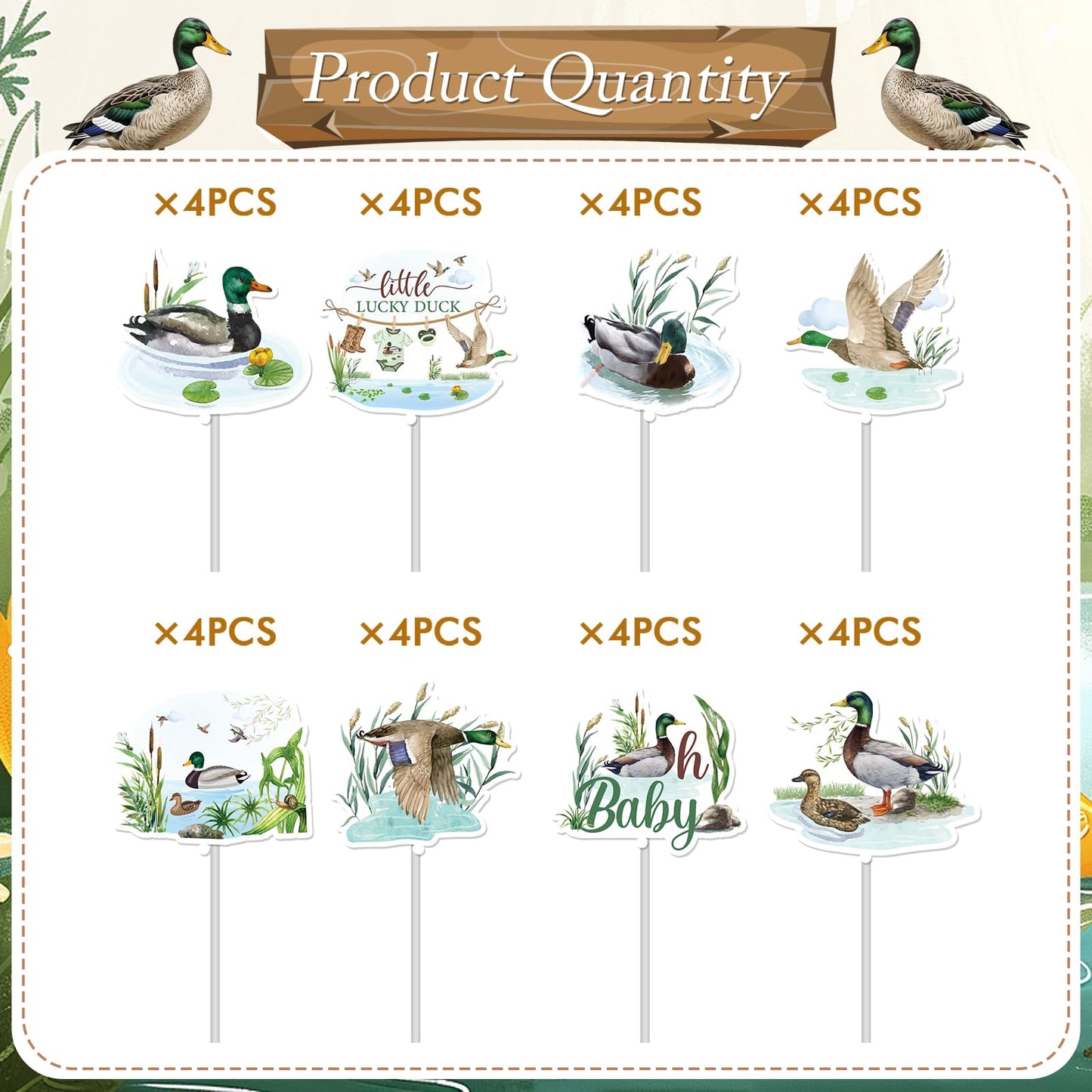 Mallard Duck Baby Shower Decorations - Joybileefun 40Pcs One Lucky Duck Birthday Decorations Cupcake Toppers Hunting Birthday Pa