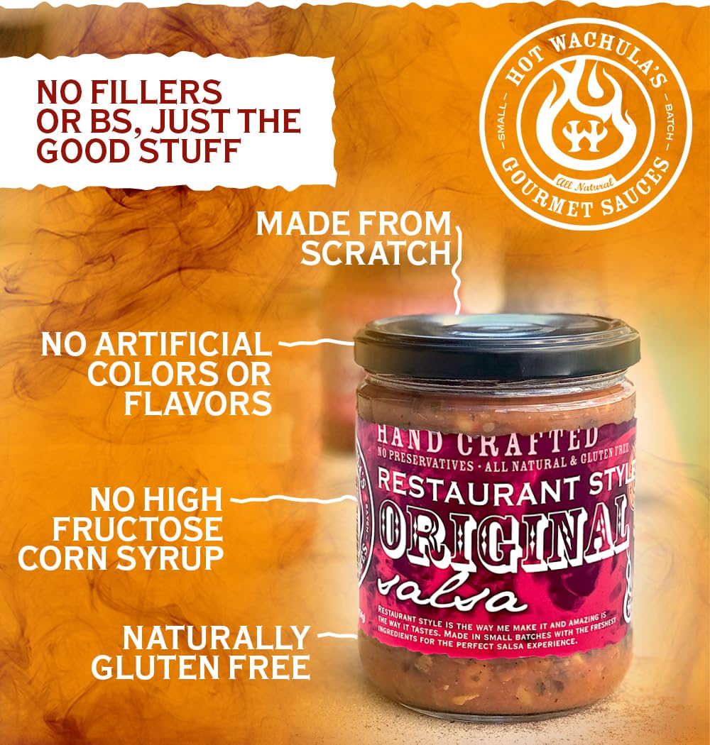 Hot Wachulas Restaurant Style Salsa, Medium, Hand Crafted, Gluten Free, No Sugar Added, 16 oz