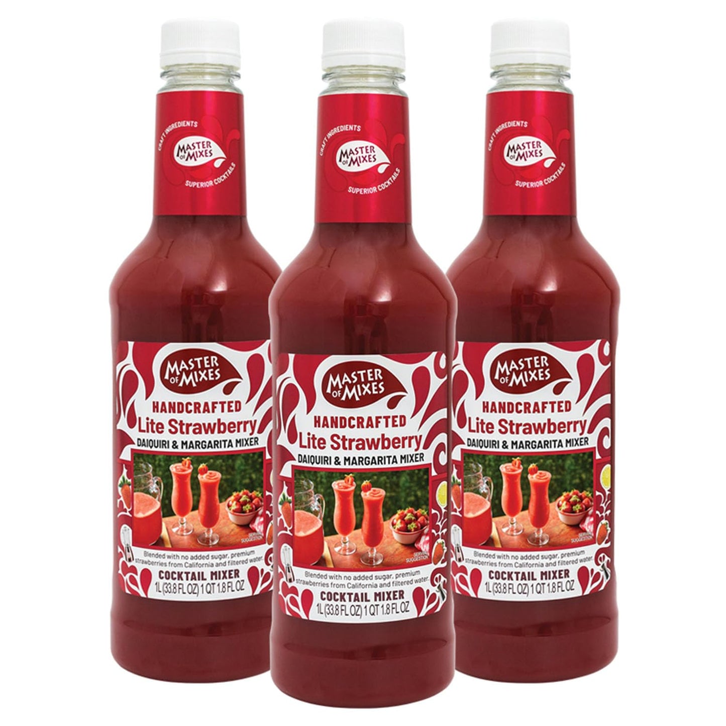 MASTER OF MIXES Strawberry Daiquiri/Margarita Lite Drink Mix, Ready to Use, 1 Liter Bottle (Pack of 3)