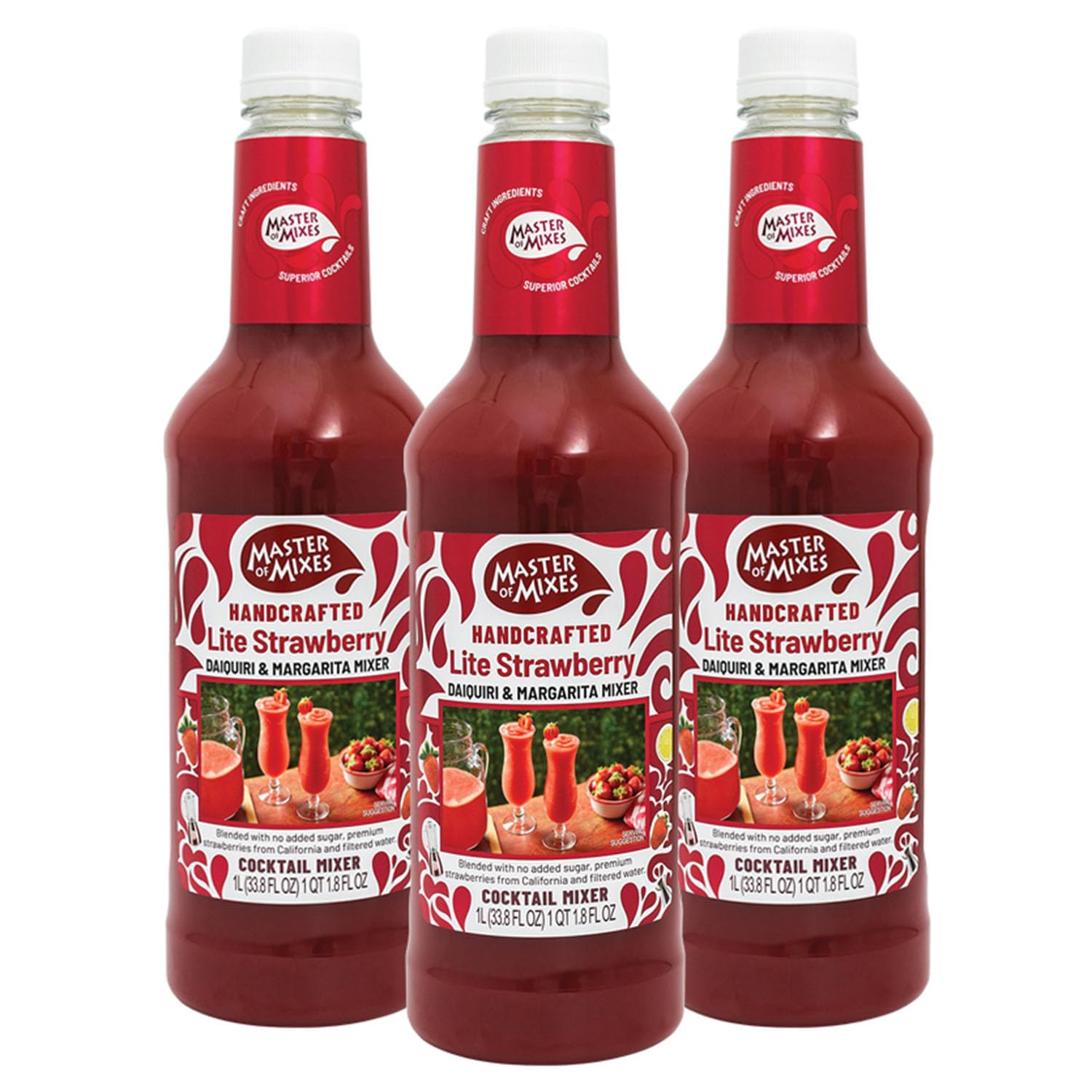 MASTER OF MIXES Strawberry Daiquiri/Margarita Lite Drink Mix, Ready to Use, 1 Liter Bottle (Pack of 3)