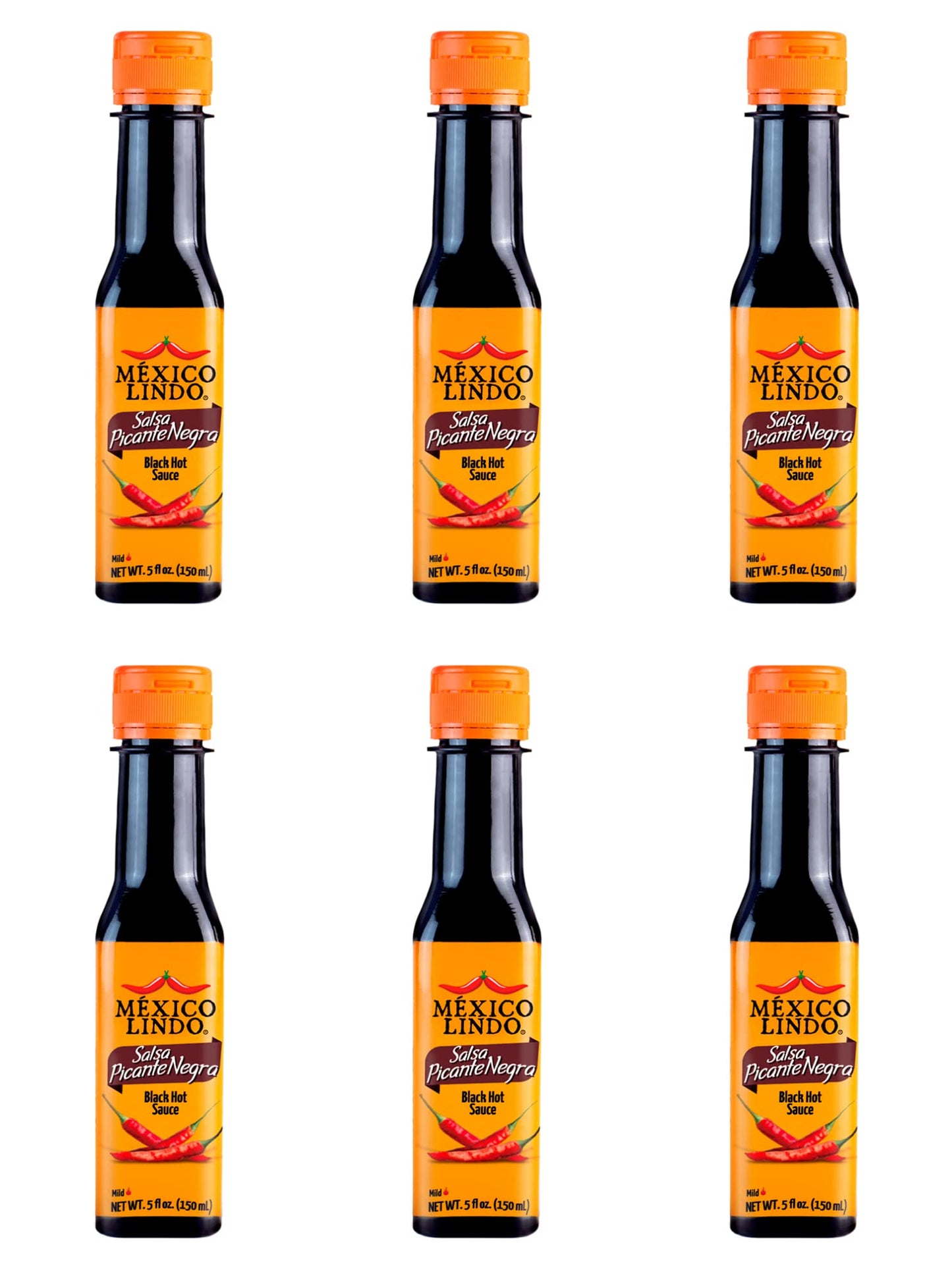 Mexico Lindo Picante Negra Hot Sauce | Light & Spicy | 8,400 Scoville Level | Great With Asian Food, Seafood & Meat | 5 Fl Oz Bottle (Pack Of 6)