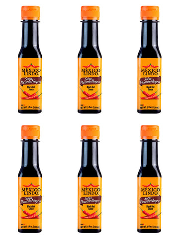Mexico Lindo Picante Negra Hot Sauce | Light & Spicy | 8,400 Scoville Level | Great With Asian Food, Seafood & Meat | 5 Fl Oz Bottle (Pack Of 6)