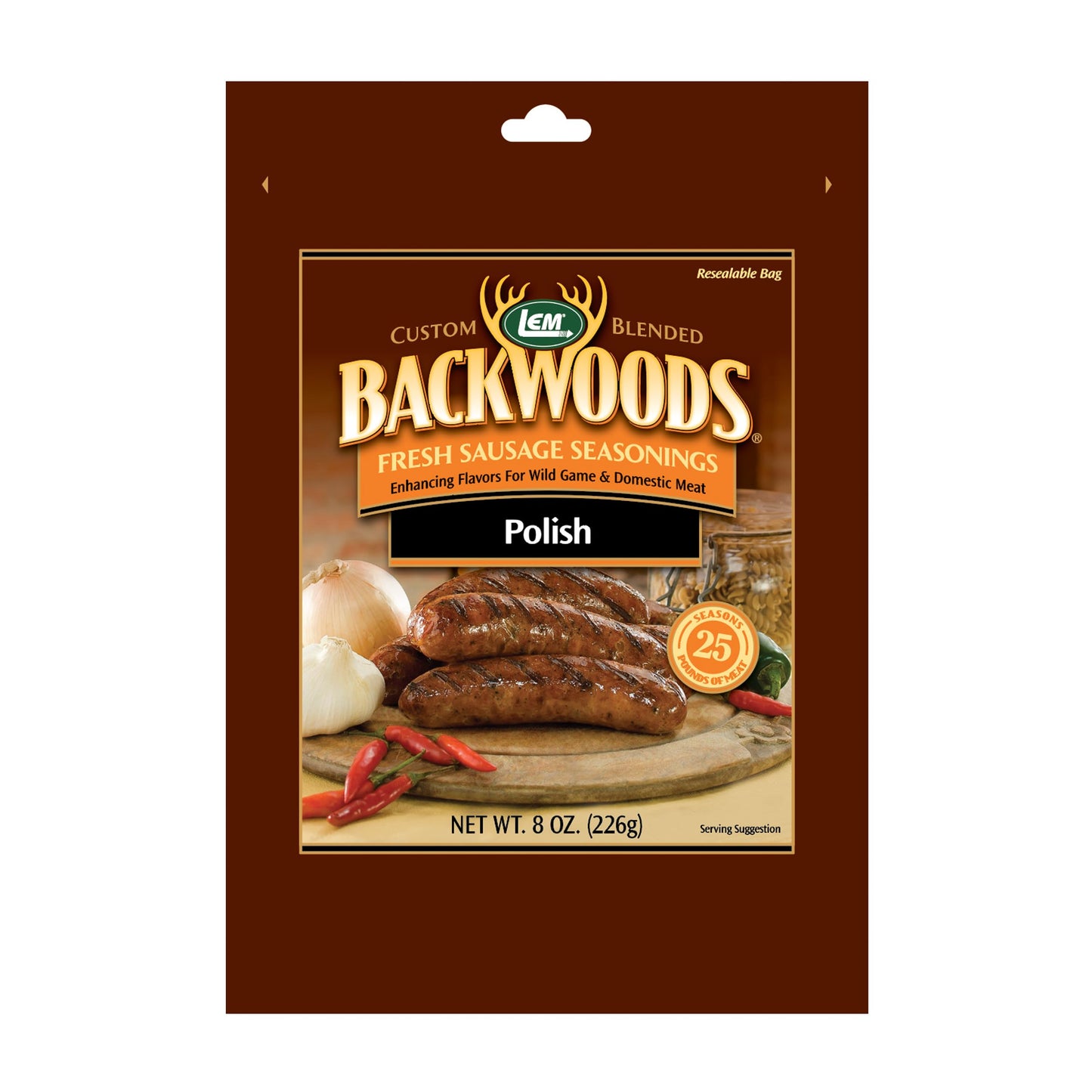 Lem Products Backwoods Polish Fresh Sausage Seasoning, Ideal For Wild Game And Domestic Meat, Seasons Up To 25 Pounds Of Meat, 8