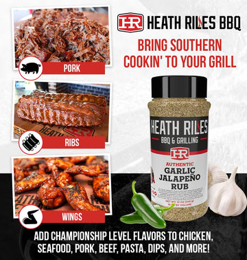 Heath Riles BBQ Rub - Garlic Jalapeño Seasoning, 32 oz, Champion Pitmaster Recipe for smoky aroma & Grilling