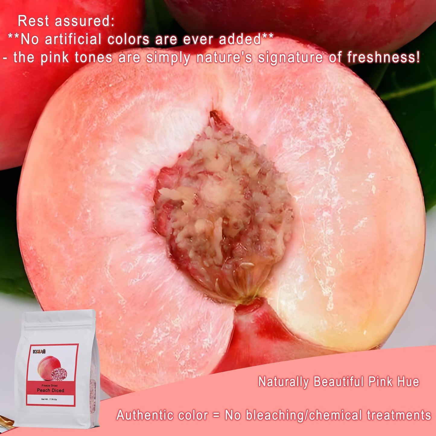 WZQLAOYS Freeze Dried Diced Peaches 220g 100% Natural for Baking, Tea, Smoothies, Yogurt, Cake Decoration