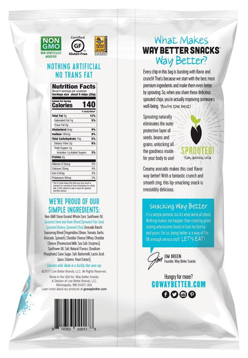 Way Better Snacks Whole Grain Corn Tortilla Chips, Avocado Ranch, Kosher, Gluten Free & Non-Gmo, 5.5 Ounce (Pack Of 12)