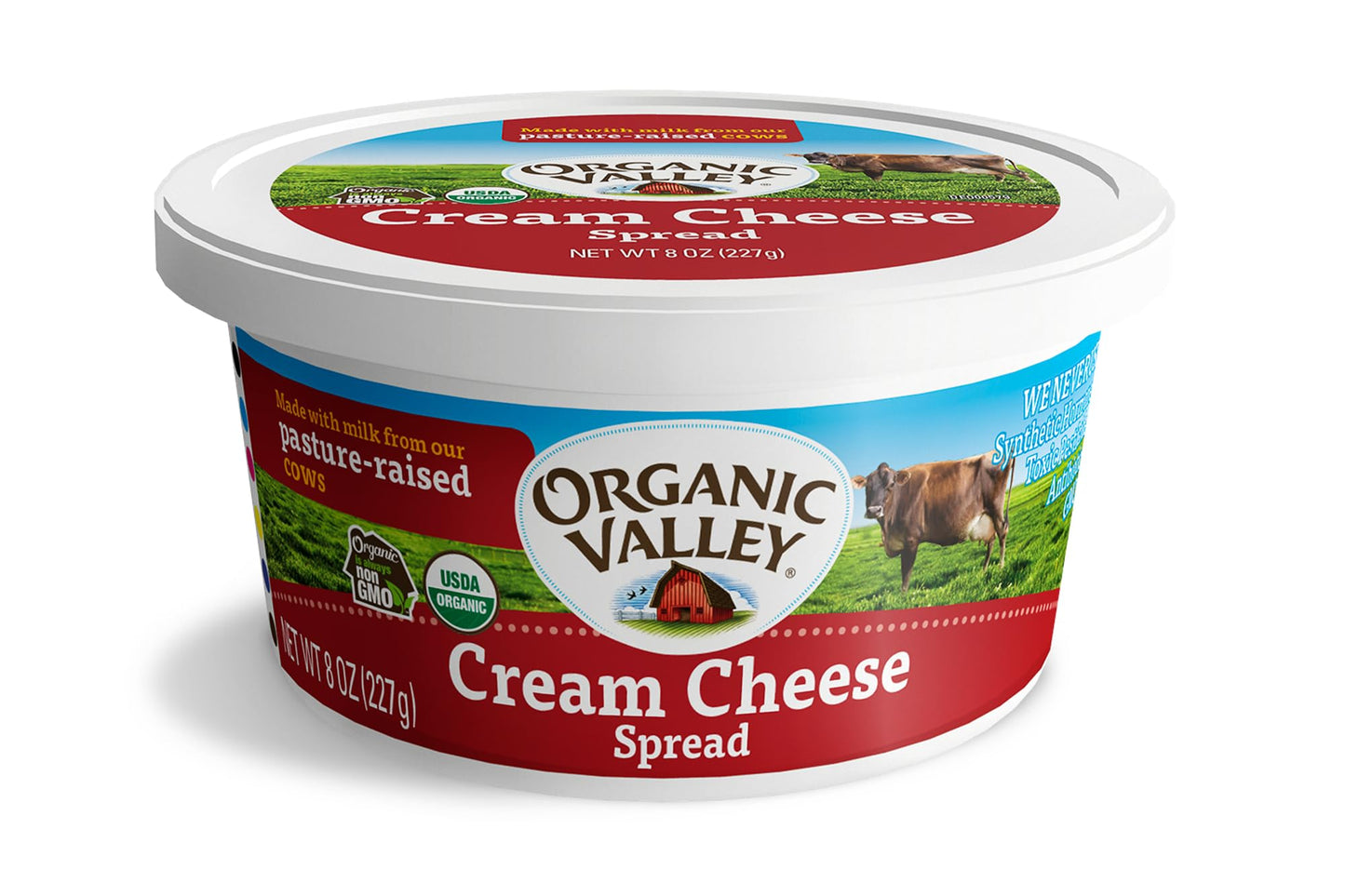 Organic Valley Cream Cheese Spread in Tub, Cows Milk, Non GMO, Halal, Kosher, 8 Ounces (Pack of 12)