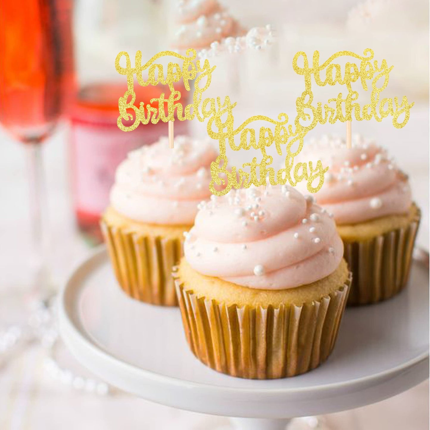 36 Pcs Happy Birthday Cupcake Toppers Glitter Birthday Cupcake Picks Decorations For Celebrating Birthday Party Supplies Gold