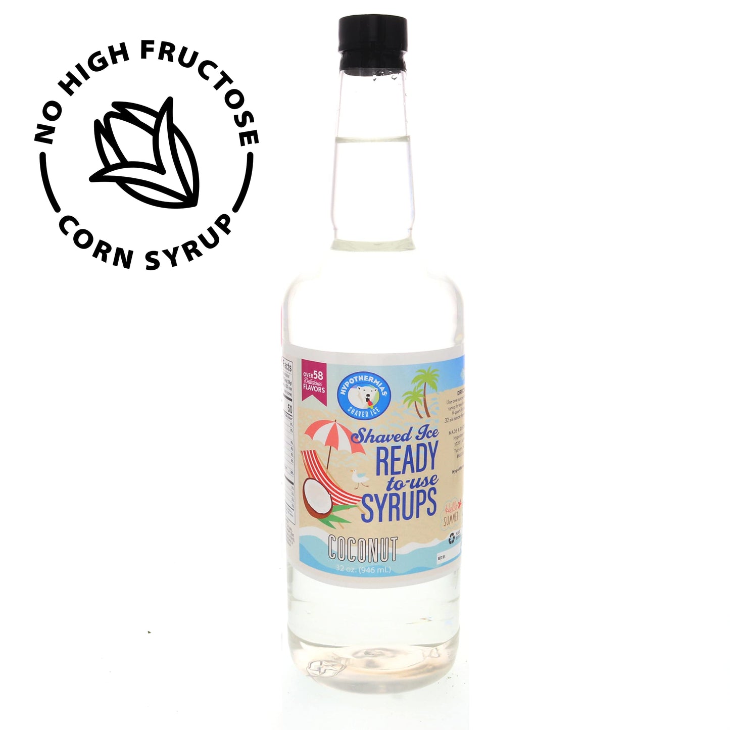 Hypothermias Shaved Ice & Snow Cone Syrup - Quart (32 Fl. Oz) - Coconut - Made With Non-Gmo 100% Pure Cane Sugar, No Corn Syrup