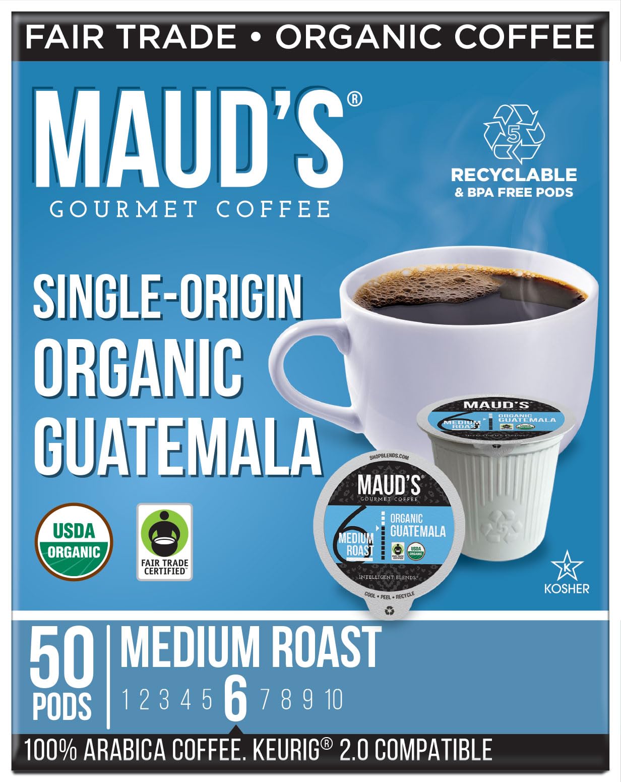 Maud'S Organic Guatemalan Coffee Pods, 50 Ct | Fair Trade Single Origin | 100% Arabica Organic Medium Dark Roast Coffee | Solar