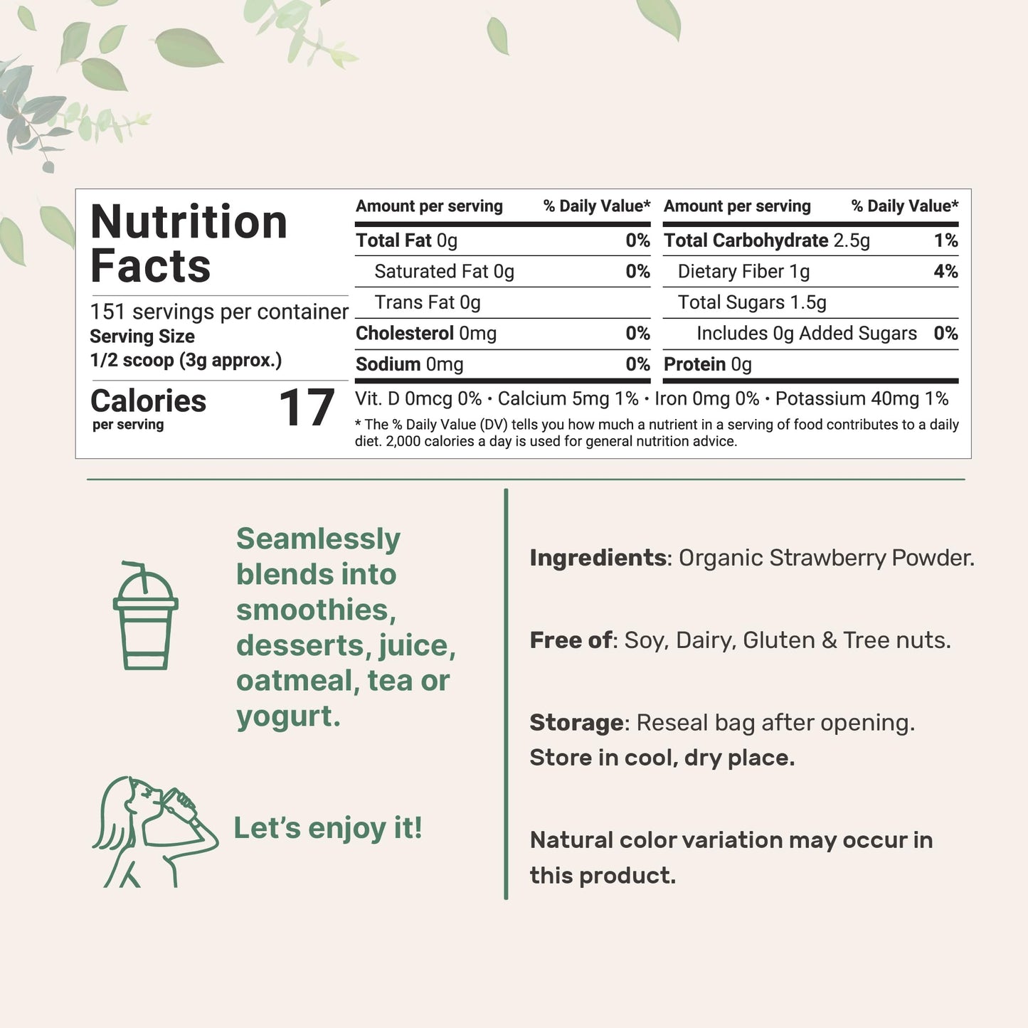 Organic Strawberry Freeze Dried Powder, 12 Ounce (56 Serving), Strawberry Powder For Baking, Best Super Foods For Smoothie & Beverage Blend, Non-Gmo, Vegan