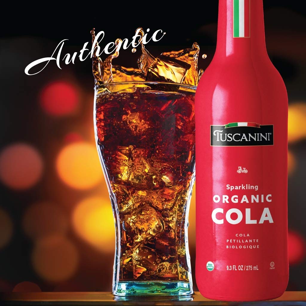Tuscanini Organic Cola Soda, Naturally Caffeine Free, 9.3oz (6 Pack), Elegant Glass Bottle, Great Taste, Chemical Free