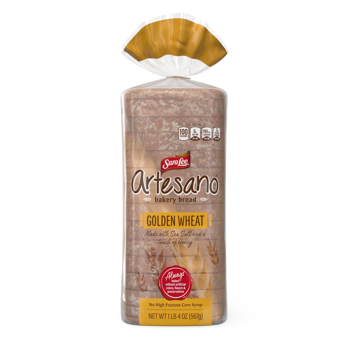 Sara Lee Artesano Golden Wheat Artisan Style Bread, 20 Oz Loaf of Wheat Bread Without Artificial Preservatives