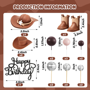 Roundfunny 26 Pcs Cowgirl Cake Decorations Cowgirl Cake Topper Disco Decorations Hat Topper Western Cowboy Birthday Baby Shower