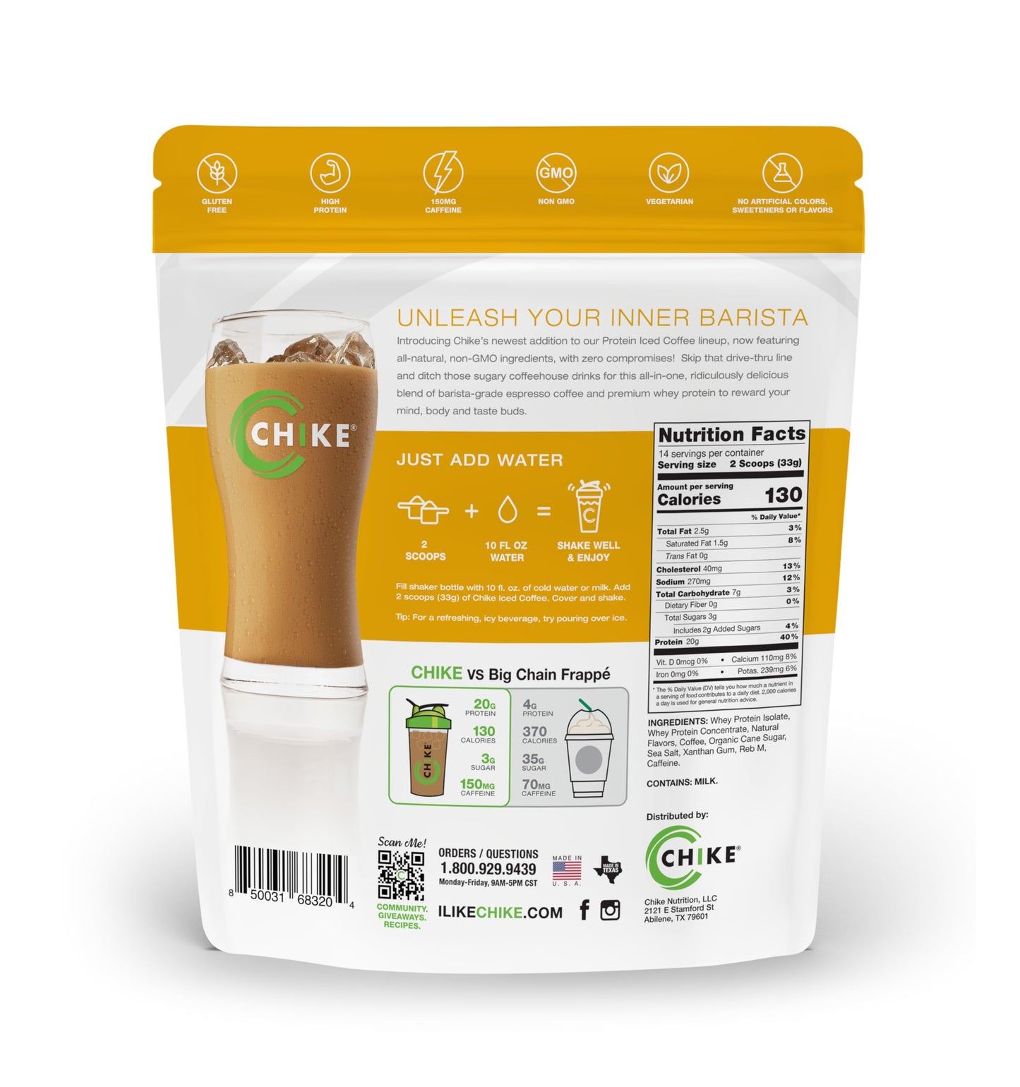 CHIKE Natural Vanilla Latte Iced Coffee, 20g Protein, 3g Sugar, Keto Friendly, 14 Servings, 16.3 Ounce
