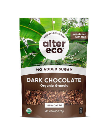 Alter Eco Dark Chocolate Granola, Healthy, Organic Breakfast & Snack, Naturally Sweetened With Fruit, Vegan, No Artificial Sugars Or Additives, Regeneratively-Farmed Oats (Dark Chocolate - 1 Pack)
