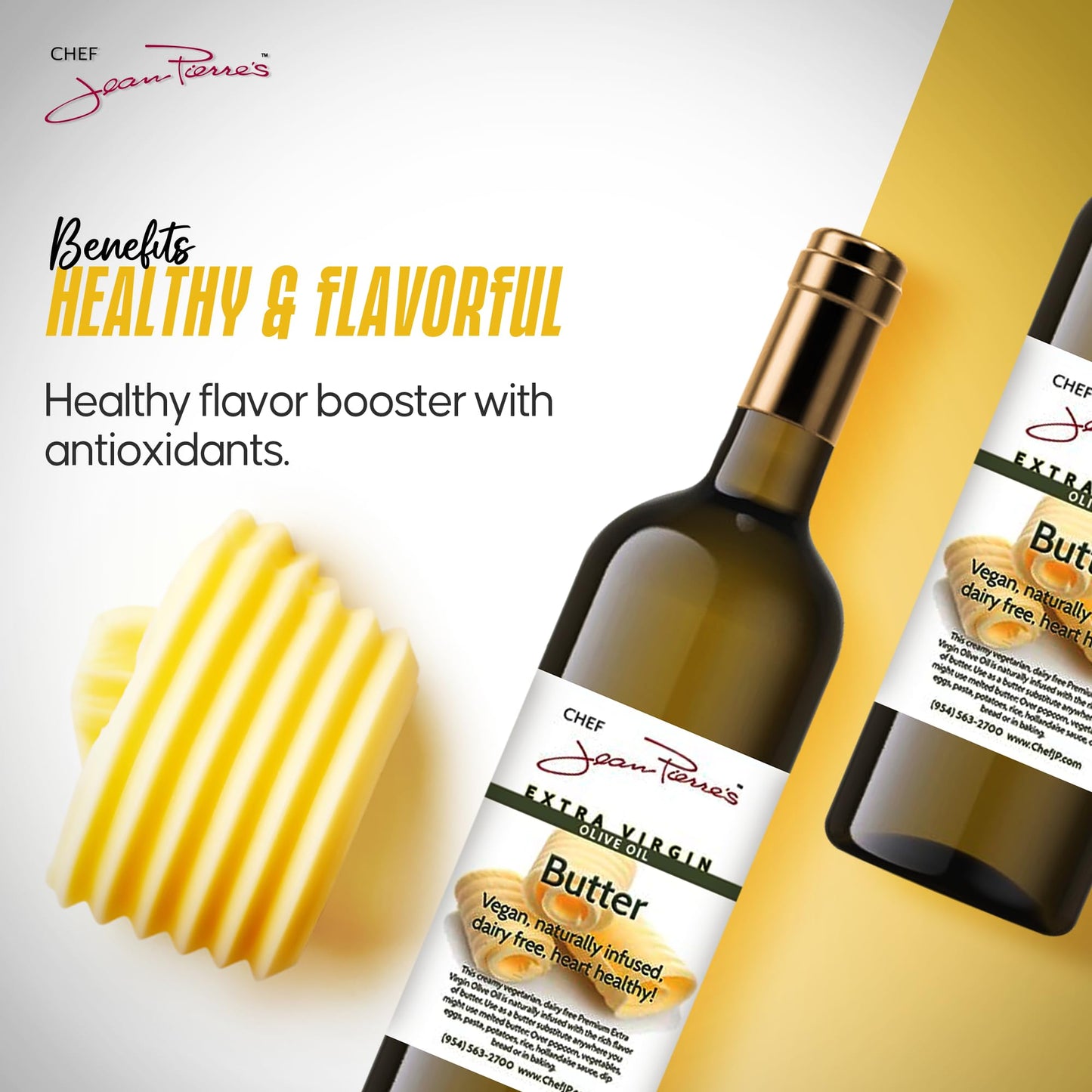 Chef Jean Pierres Butter Olive Oil - Naturally Infused - 750ml (25oz) Glass Bottle - Elevate Your Dishes with Flavorful Sophistication
