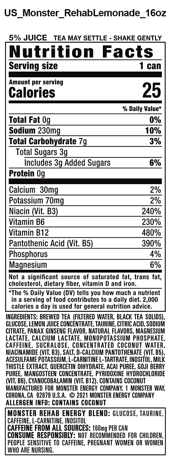 8 Pack - Monster Rehab - Tea + Lemonade + Energy - 15.5Oz.
