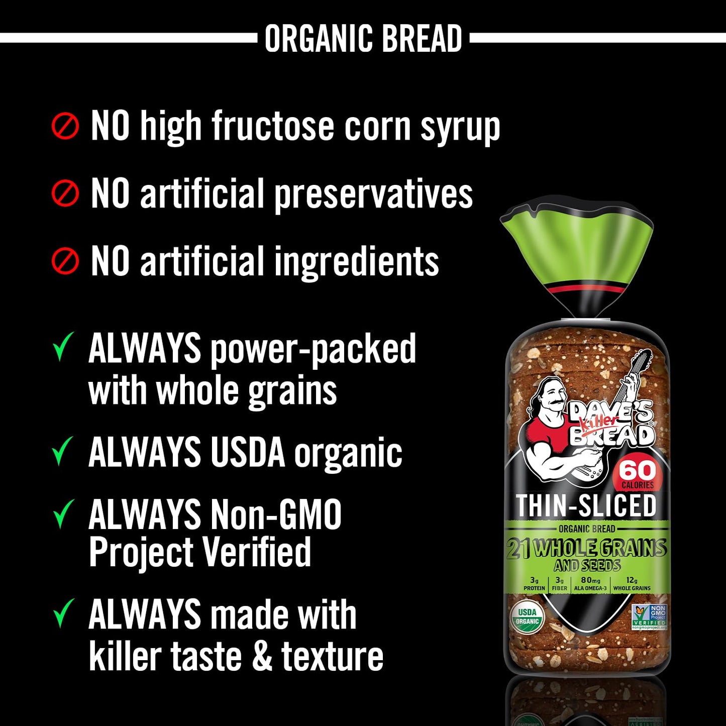 Daves reduceer Bread Whole Grain Organic Bread, 21 Grains & Seeds, 20.5 oz, Thin-Sliced, Pack of 1
