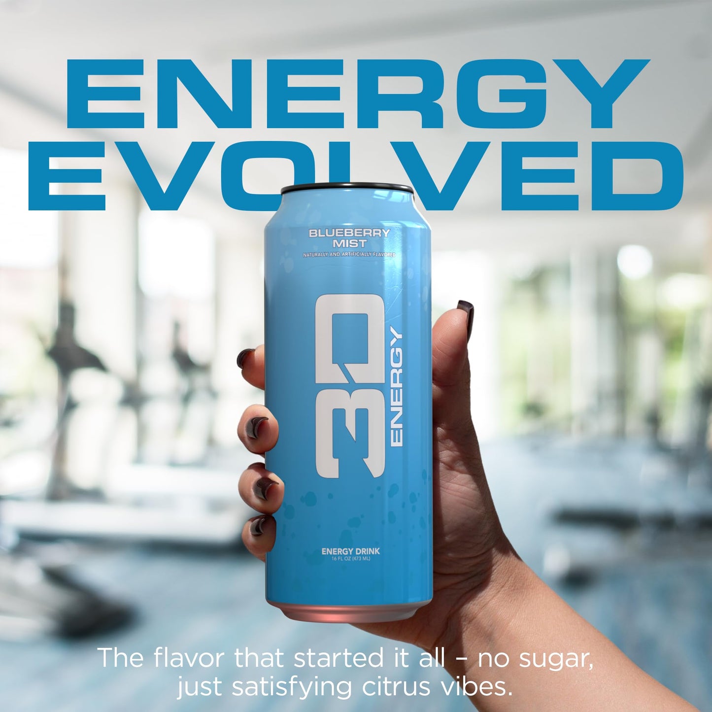 3D Energy Drink - Sugar Free  200mg Caffeine  Pre Workout  Taurine  L-Carnitine  Lightly Carbonated  16oz Cans  12 Pack - Blueberry Mist