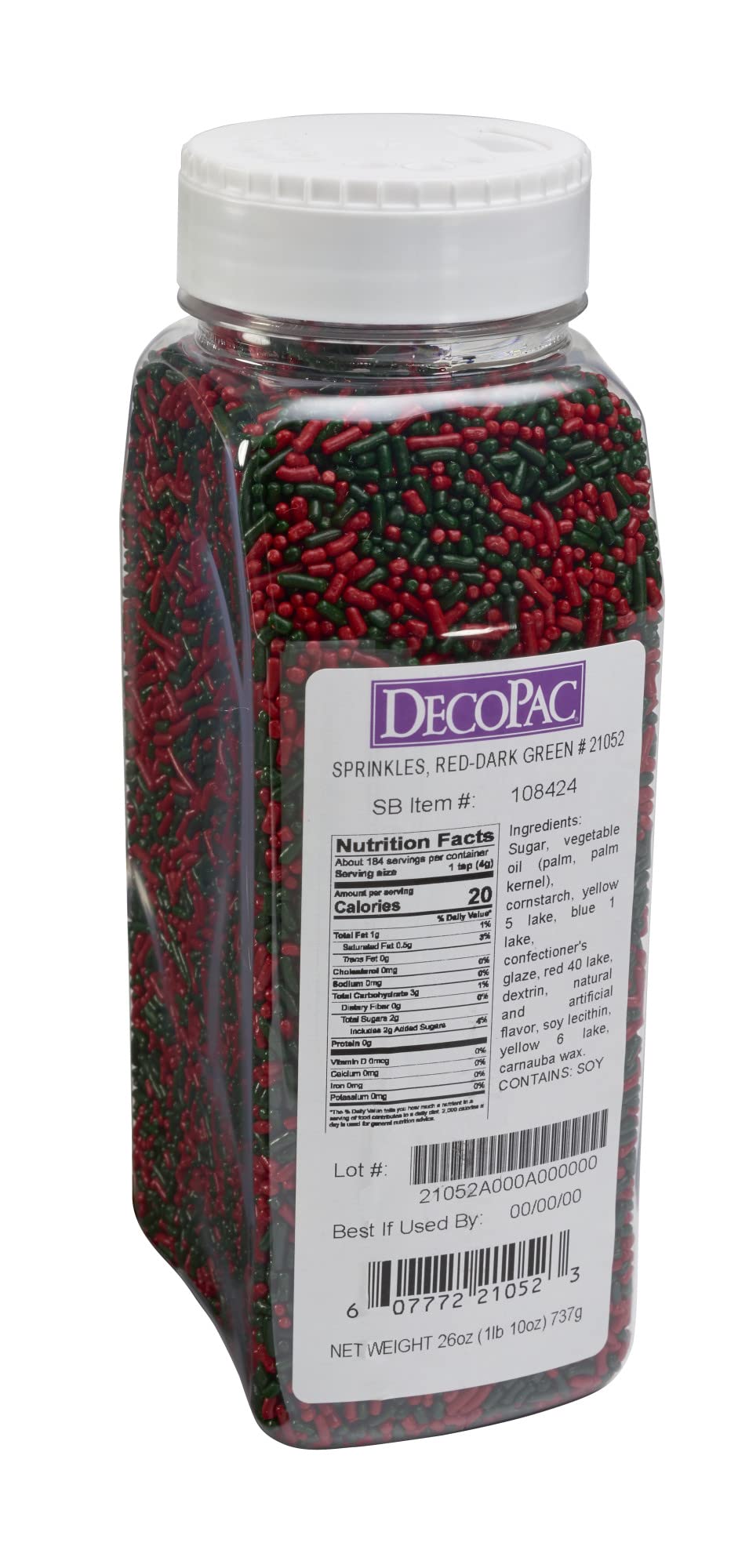 DECOPAC Candy Sprinkles, 26oz, Red & Green Sprinkle Mix, Fancy Sprinkles in Handheld Container, Edible Sprinkles For Holiday Cel