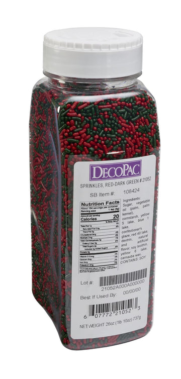DECOPAC Candy Sprinkles, 26oz, Red & Green Sprinkle Mix, Fancy Sprinkles in Handheld Container, Edible Sprinkles For Holiday Cel