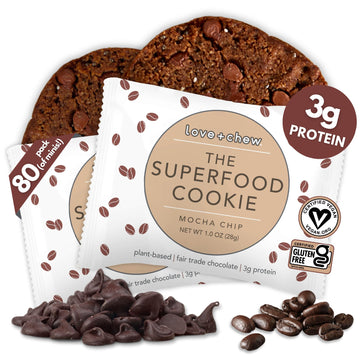 Love + Chew Mocha Chip Minis Bulk Box - Tasty, Gluten Free Cookies - Vegan, Healthy, Paleo, Non GMO - Individually Wrapped and S