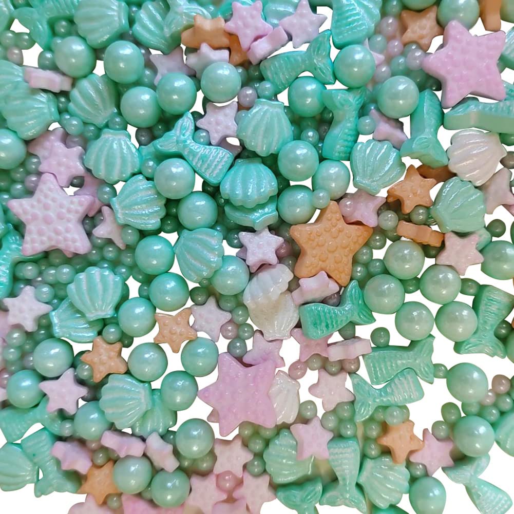 Homankit Mermaid Sprinkle Sweets Sprinkles For Baking Dessert Cupcake Cake Topper Starfish Shell Pearl Mermaid Candy Mix 3.53 Ounces Green