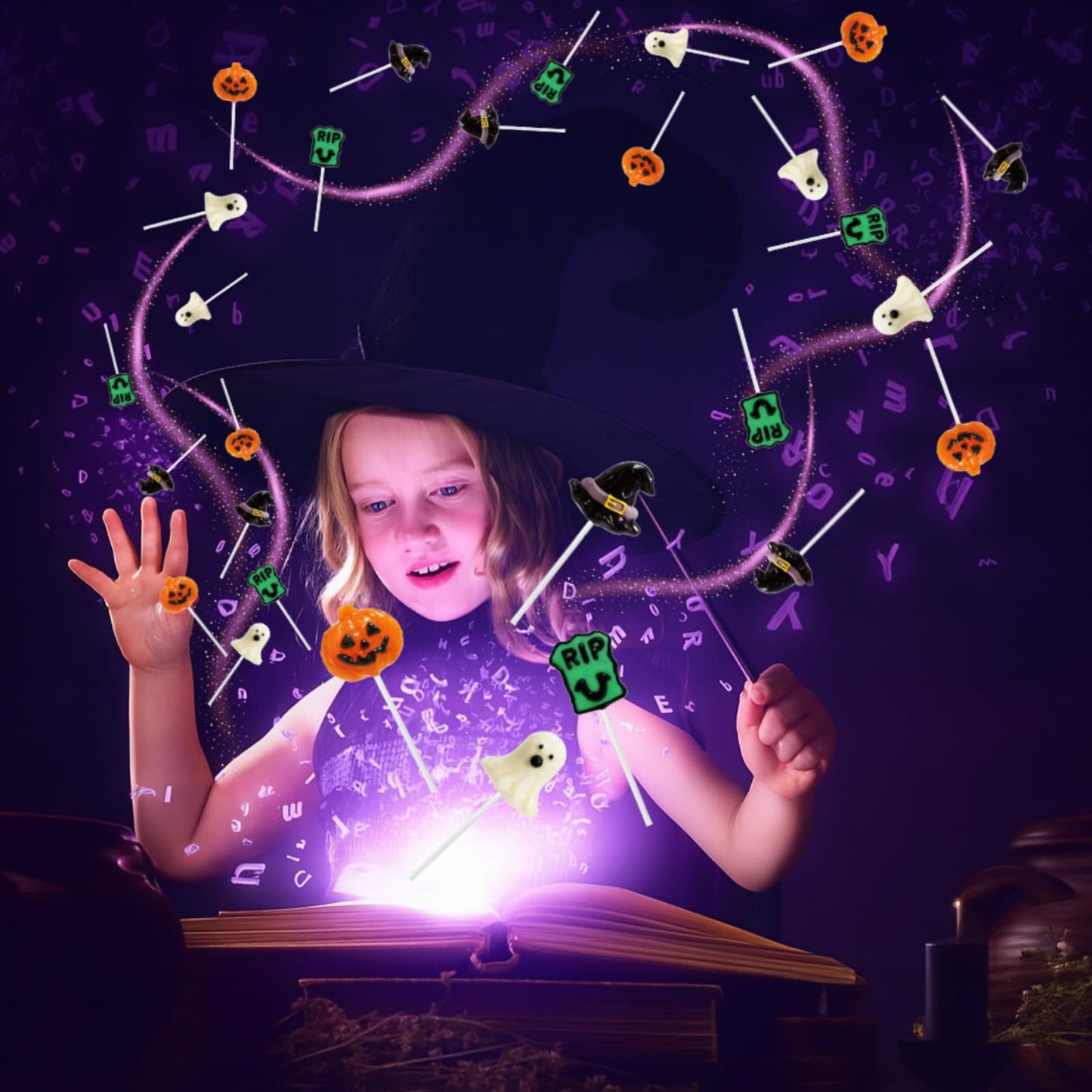Halloween Suckers Lollipops Candy 32 Counts  Spooky Ghost  Witch s Hat  Jack-O -Lantern  Tombstone Shaped Candy Lollipops Sucker Individually Wrapped  Halloween Snacks Assorted Fruit Flavors