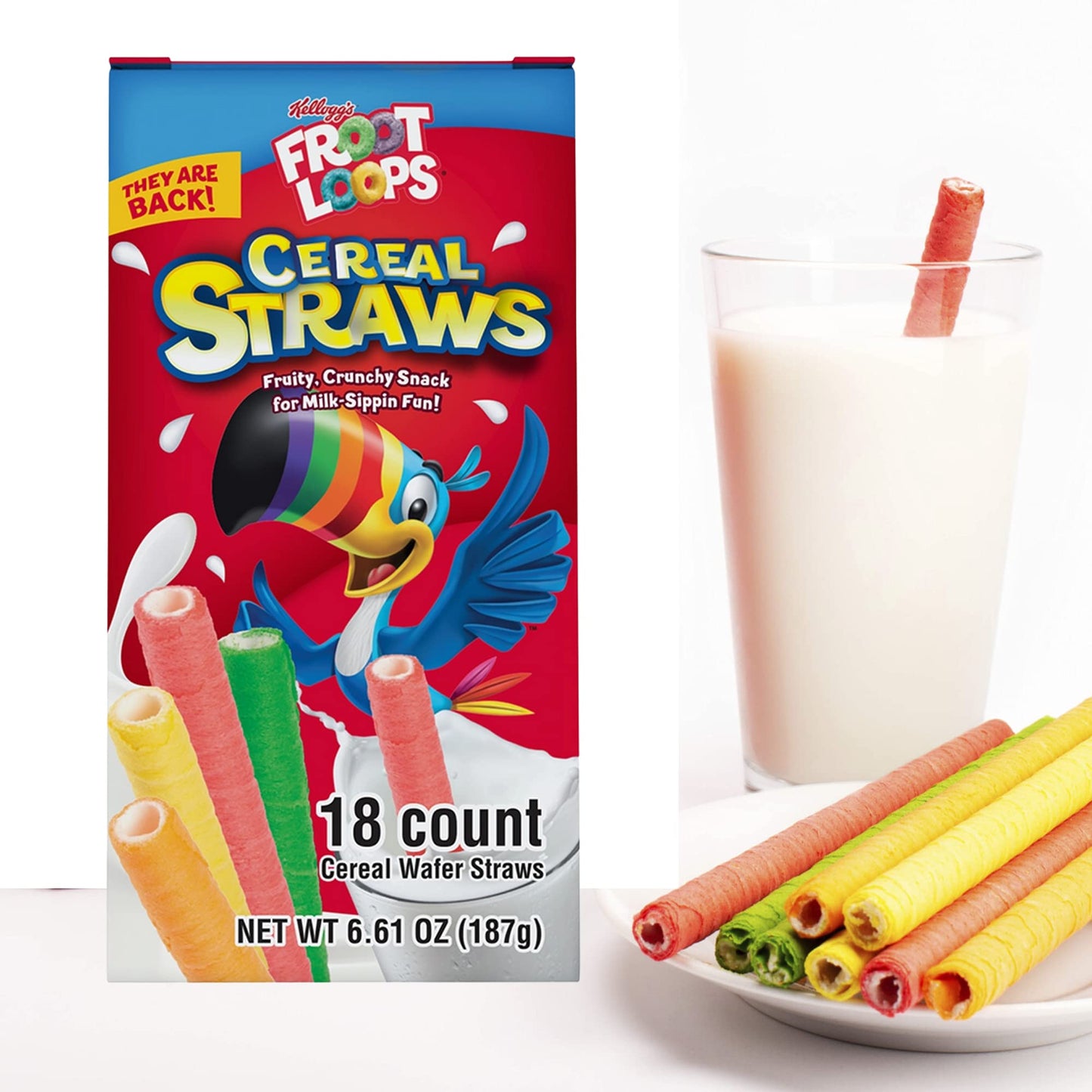2025 Kellogg'S Cereal Straws Froot Loops Edible Breakfast Straw Alternatives For Milk, 90'S Childhood Nostalgic Treat For Drinki