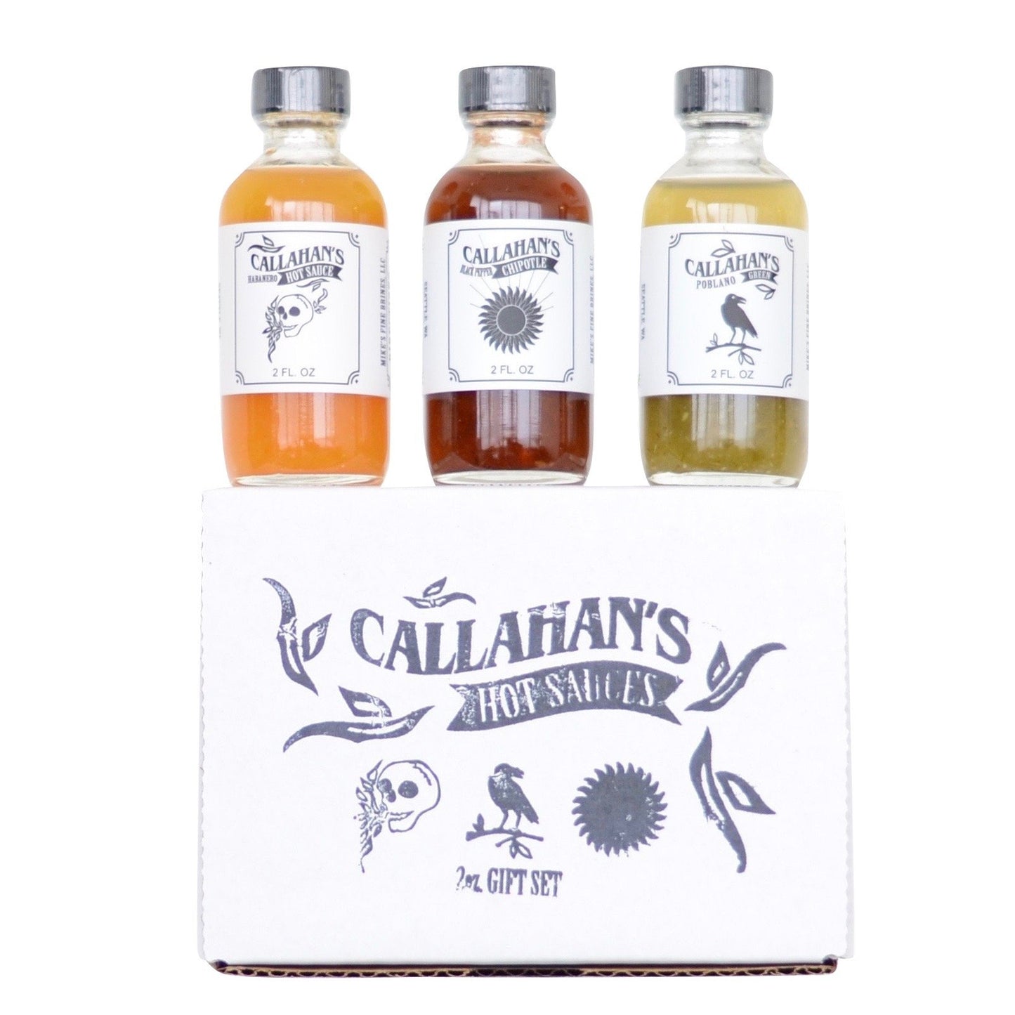 Callahans 2 oz Gourmet Hot Sauce Gift Set - Poblano, Habanero, & Black Pepper Chipotle.