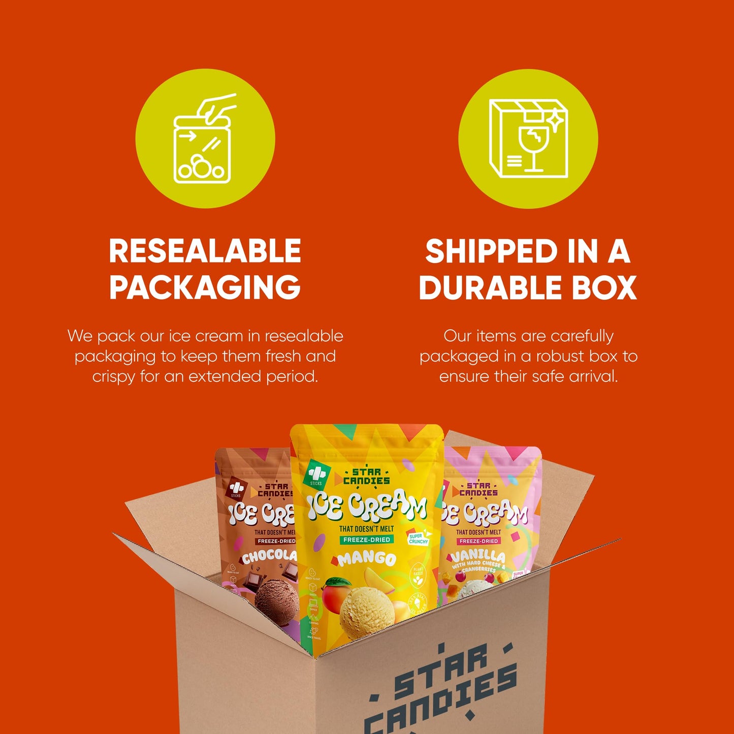 STAR CANDIES Freeze Dried Mango Ice Cream | Crunchy Camping Snack | 3 Pack