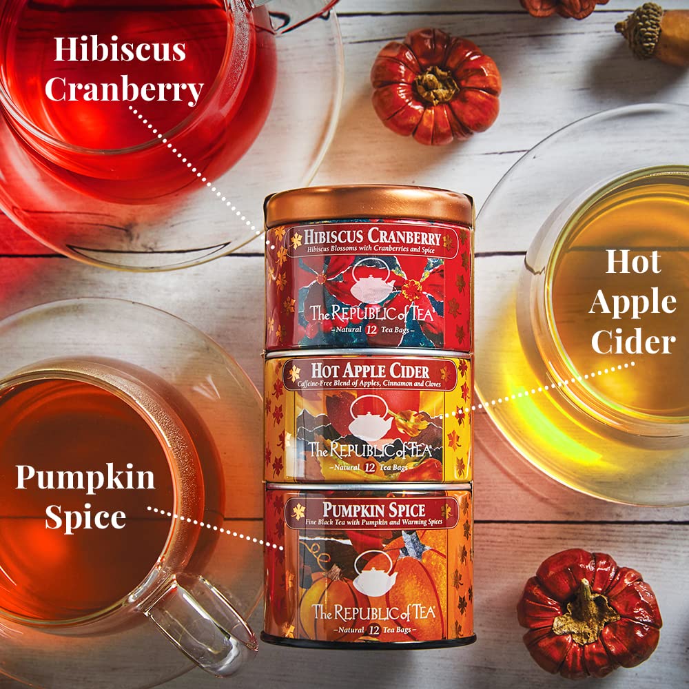 The Republic of Tea Harvest Stackable Tea Tin Autumn Assortment 36 Tea Bags 12 Count Pack of 3