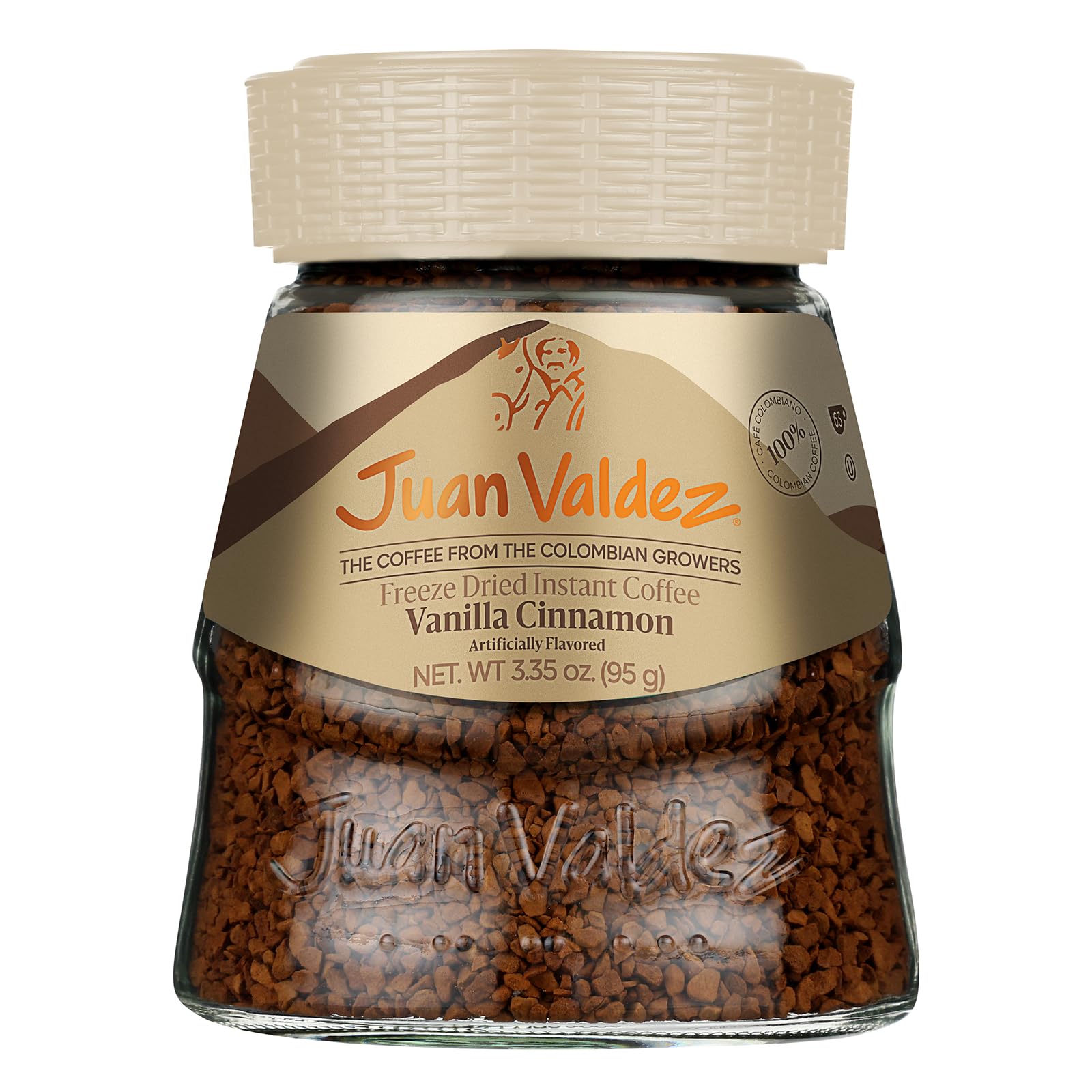 Juan Valdez Freeze-Dried Instant Coffee, Vanilla Cinnamon Flavor, 100% Colombian Arabica, 3.35 oz Jar, Pack of 1