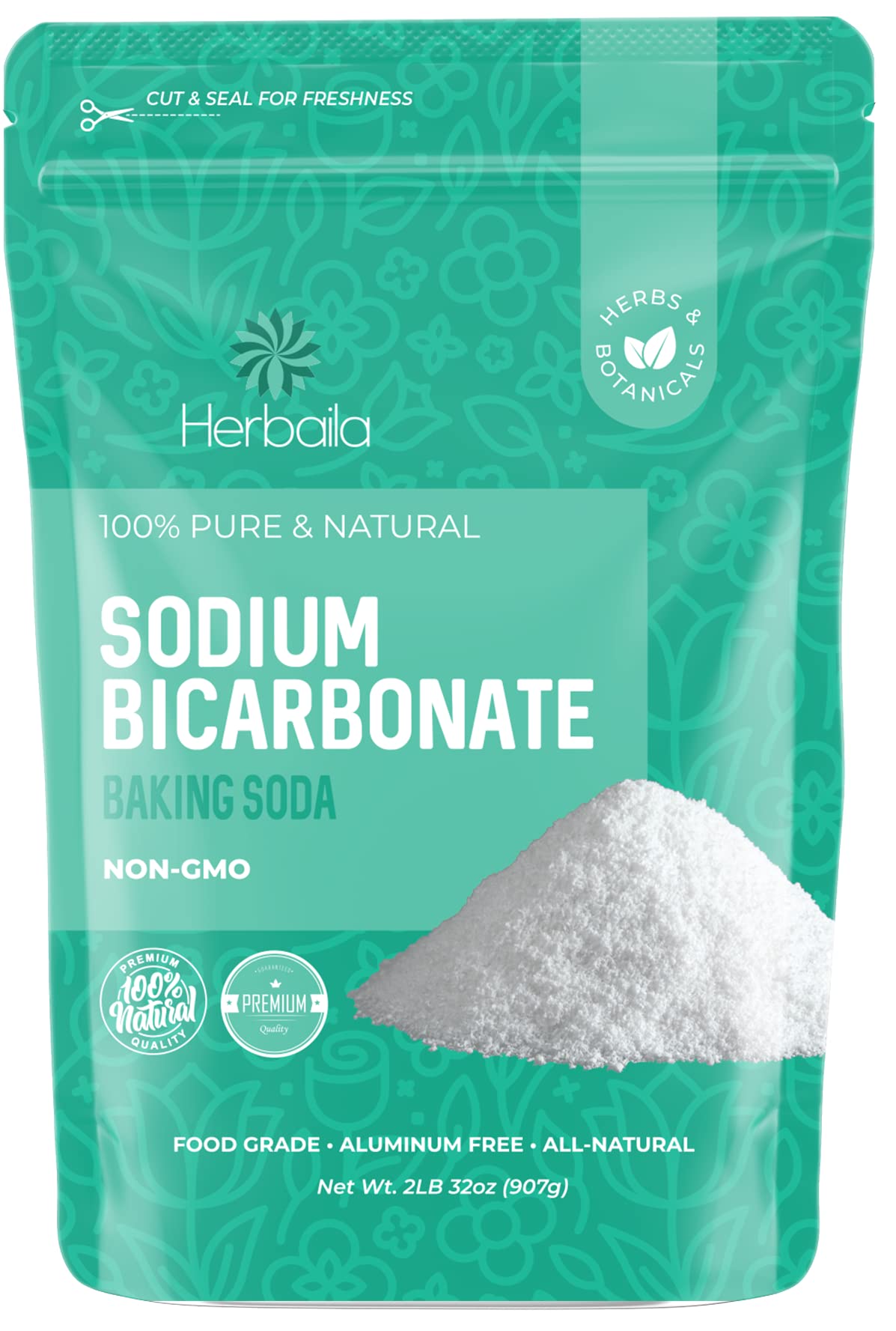 Herbaila Sodium Bicarbonate Baking Soda, Aluminum Free, 2 lb Pack