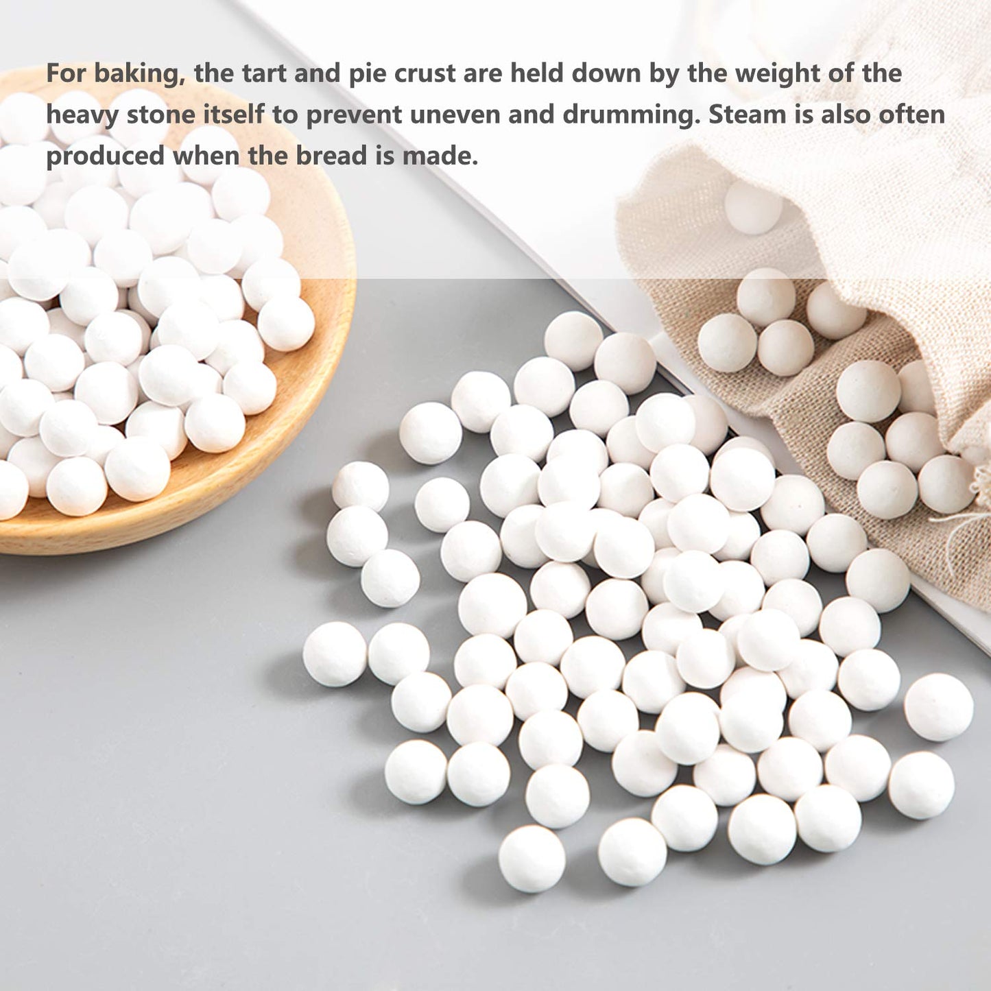 Hommtina 2.2Lb Ceramic Pie Weights Baking Beans Pie Crust Reusable 10mm Weights Natural Ceramic Stoneware with Wheat Straw Conta