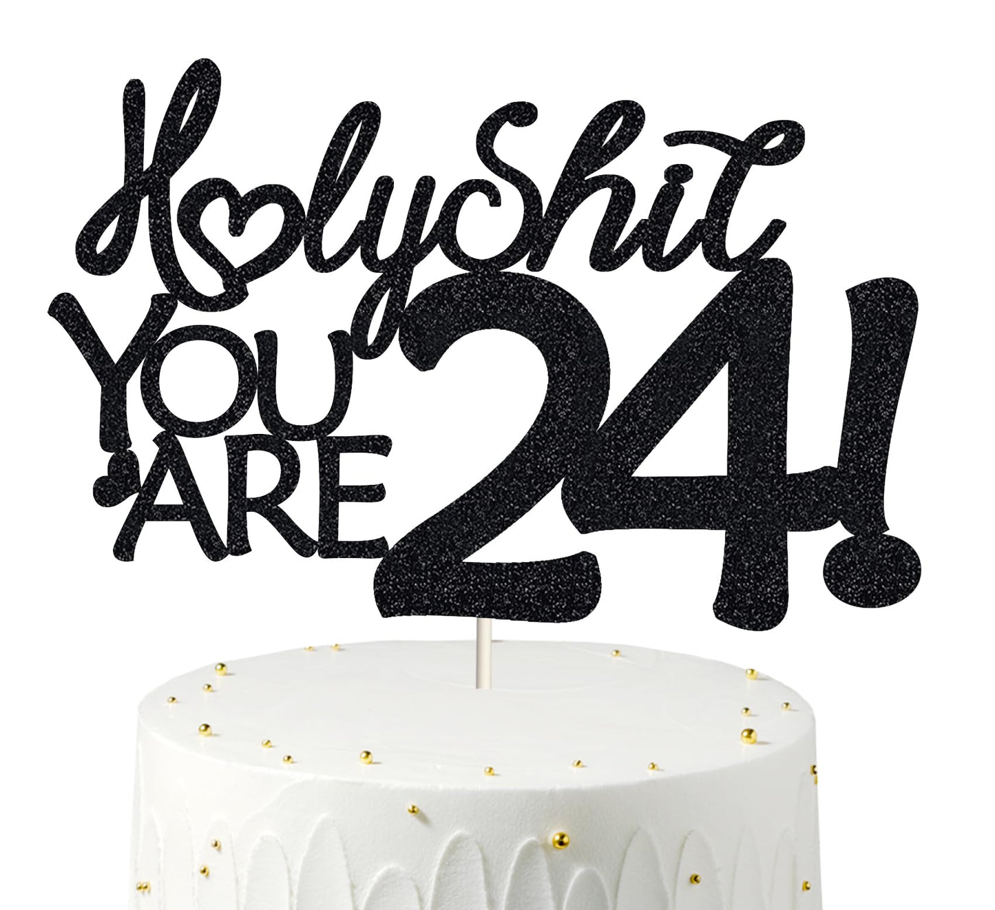 Happy 24th Birthday Cake Topper 24 Birthday Cake Toppers-Black Glitter, Funny 24th Cake Topper for Men,24 Cake Topper For Women,