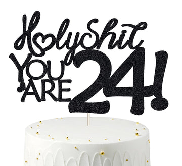 Happy 24th Birthday Cake Topper 24 Birthday Cake Toppers-Black Glitter, Funny 24th Cake Topper for Men,24 Cake Topper For Women,