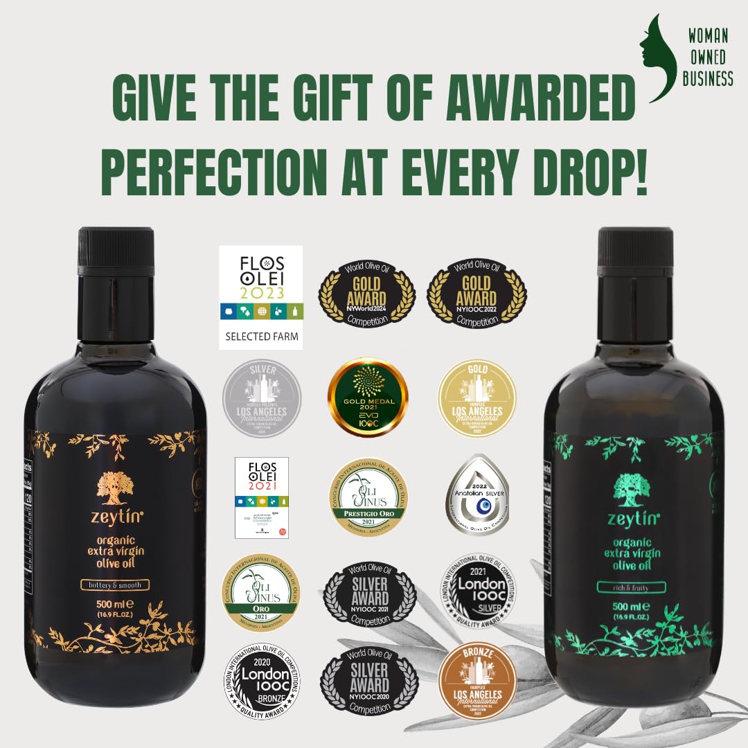 Zeytin Olive Oils Extra Virgin - Early Harvest, Bottled In May 2024 - Awarded Brand - Custom Premium Gift Box - Cold Pressed Oli
